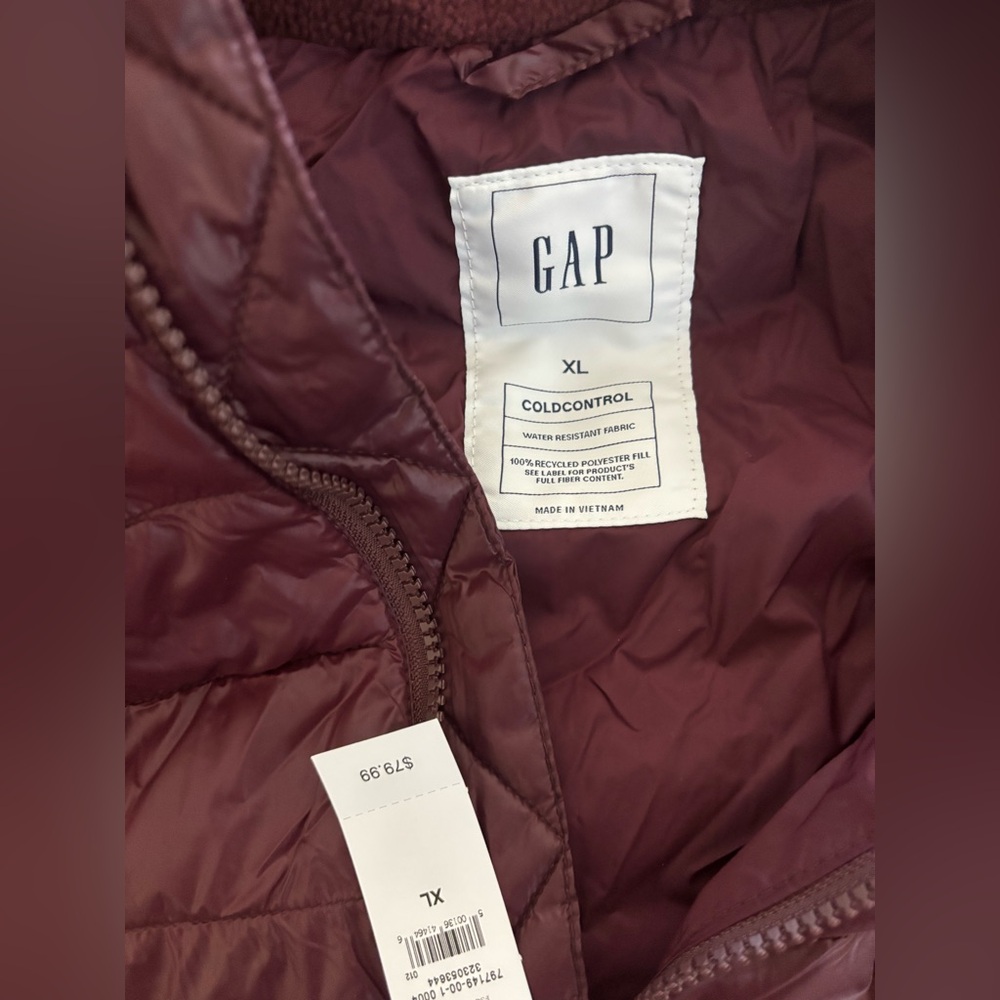 GAP ColdControl Puffer Jacket Women’s XL Maroon Water Resistant Quilted New - Picture 2 of 6